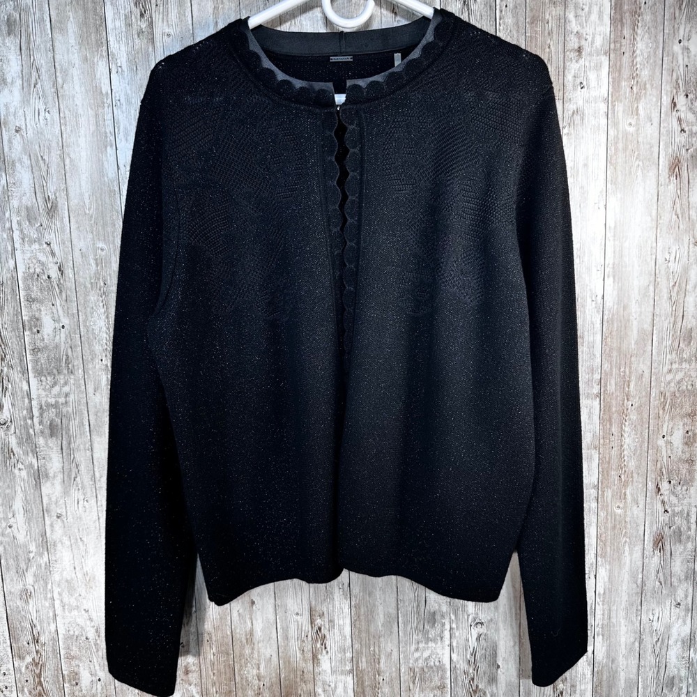 Elie Tahari Women's Black Metallic‎ Cardigan Open Front Sweater XL Extra Large